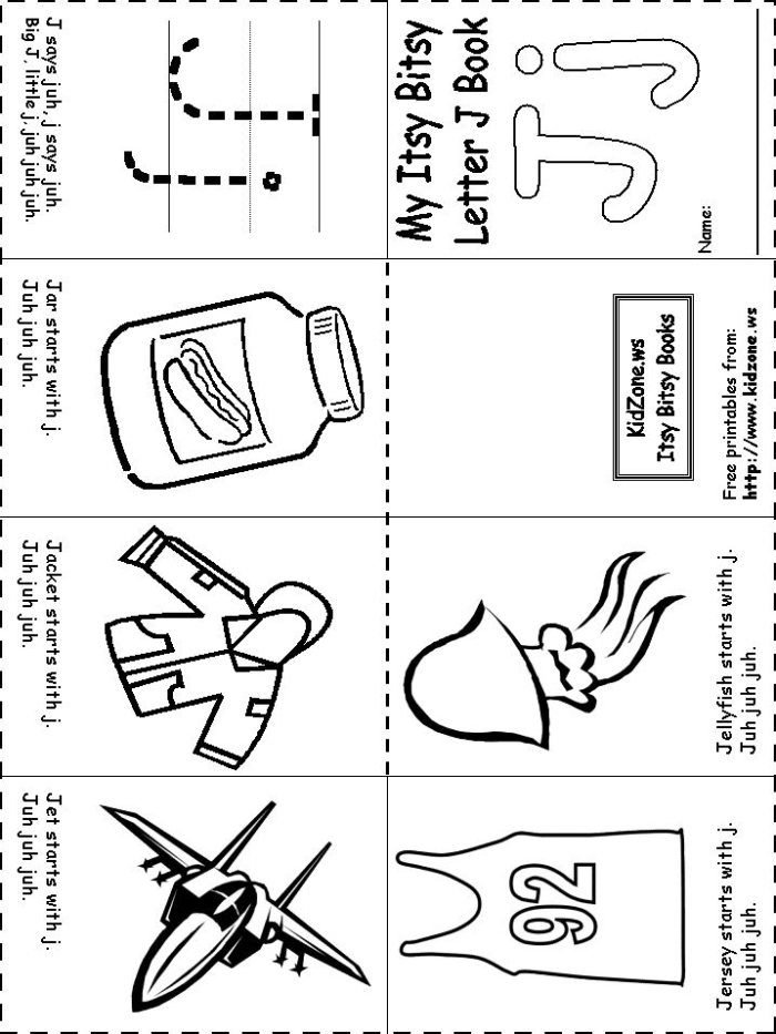 Preschool worksheet featuring illustrations of various objects to help students identify words that start with the letter J