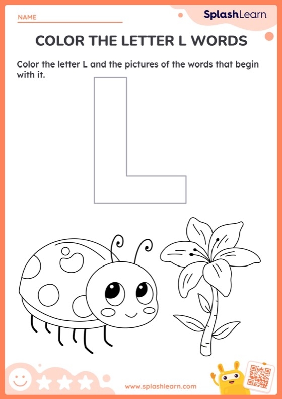 A colorful worksheet featuring various objects that start with the letter L for preschool phonics practice