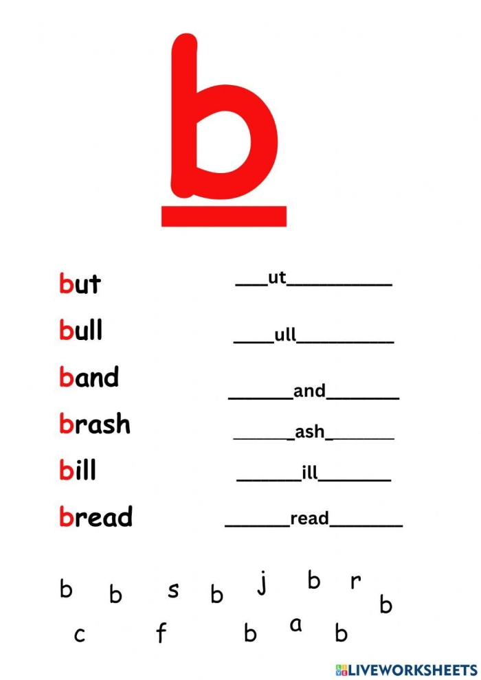 Preschooler worksheet featuring the letter B for alphabet learning and coloring practice