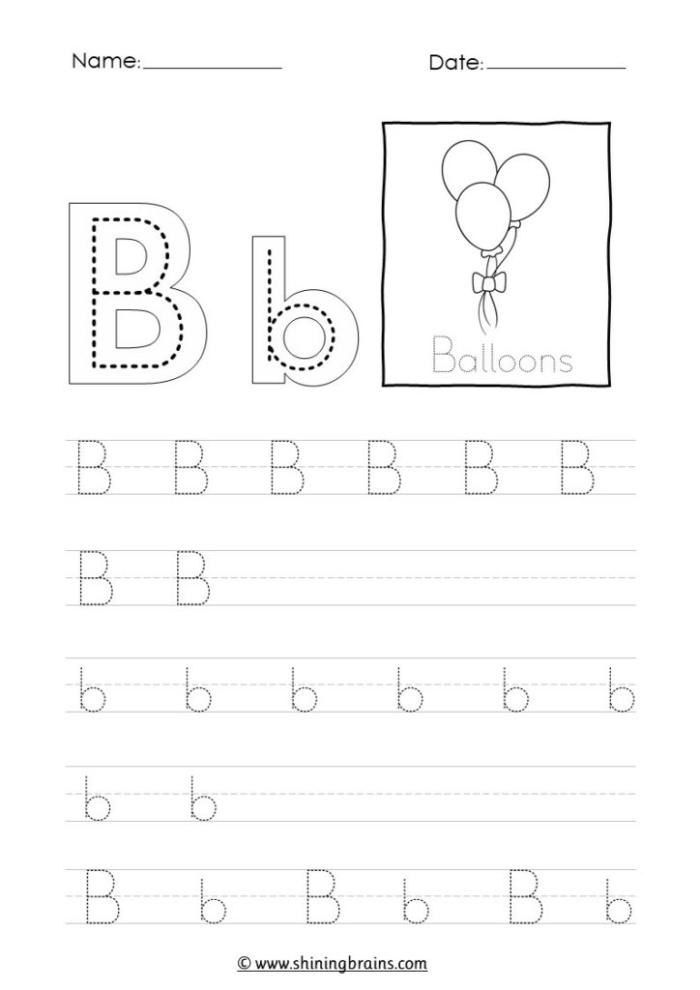 Interactive letter B activity page with colorful illustrations for early learners to practice letter recognition and phonics skills Preschool worksheet showing letter B objects and pictures for students to identify and circle words beginning with B