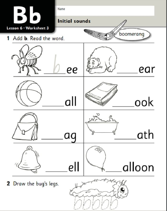 Letter B recognition activity page for early learners with illustrated words beginning with B Preschool letter B worksheet with pictures of objects starting with B for children to identify and circle