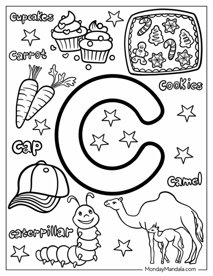 Worksheet for identifying words that begin with the letter C for preschoolers and kindergarten students