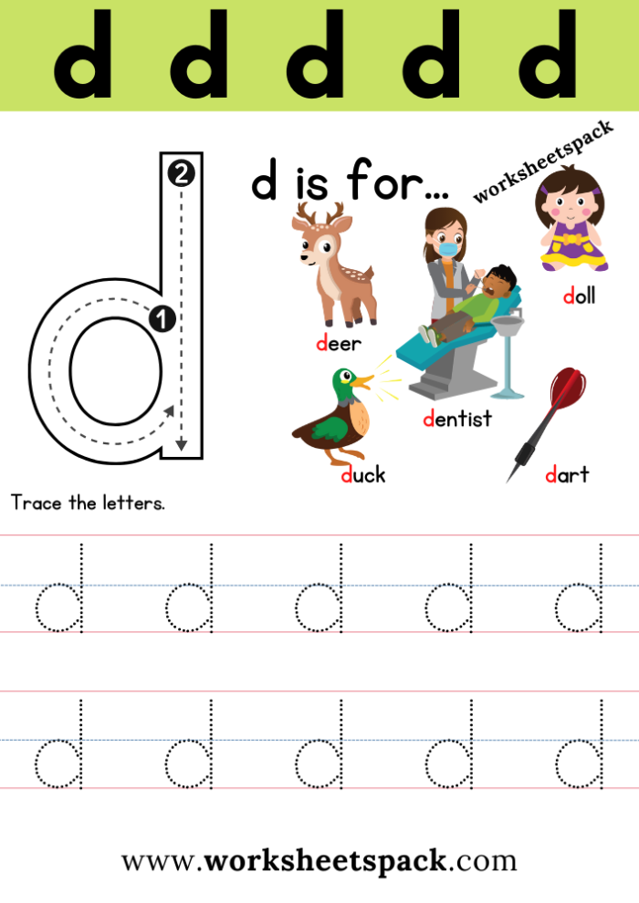 Engaging 'Get Ready for Reading' worksheet focusing on the letter D for Pre-K kids Colorful worksheet designed for preschoolers to learn about the letter D