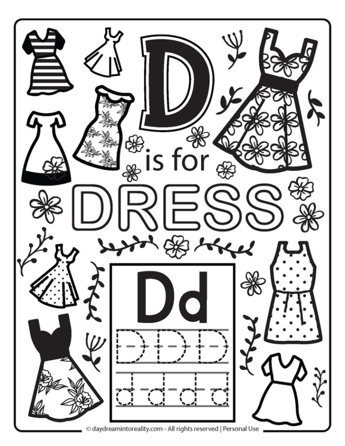 D Is For Preschool Learning Worksheet Image 6 Preschool letter D worksheet with pictures and coloring activities for learning D sounds