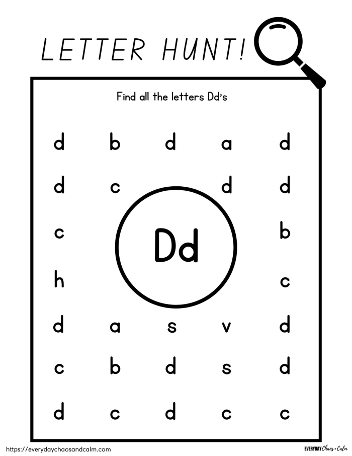Engaging Letter Book: D worksheet for early learners in grammar and mechanics Worksheet activity for preschoolers focusing on words that begin with the letter D