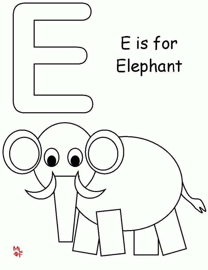 Preschool printable worksheet featuring a large letter E for children to color and practice phonics