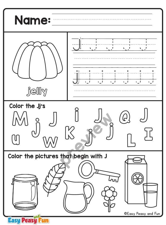 worksheet featuring activities focused on the letter J for preschoolers