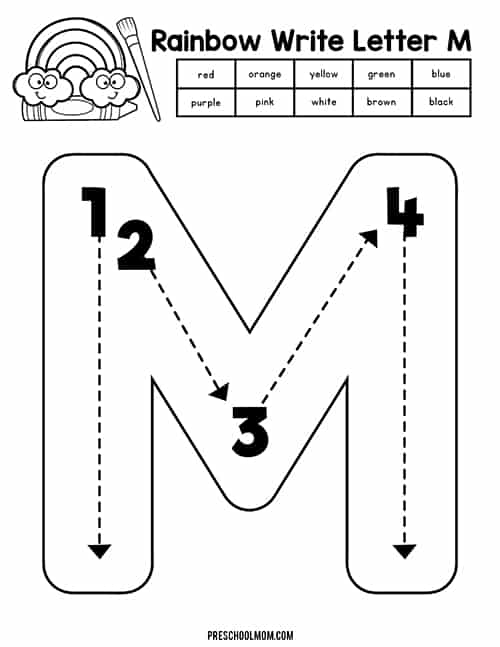 Worksheet featuring fun activities centered around the letter M for preschoolers