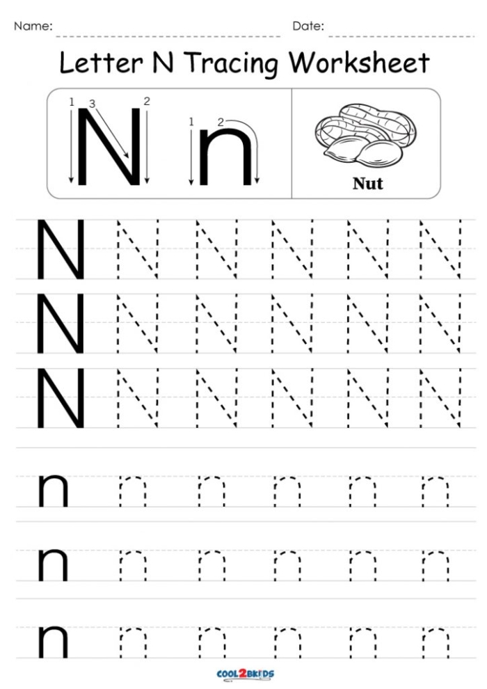 Hands-on worksheet for preschoolers focusing on words that start with the letter N