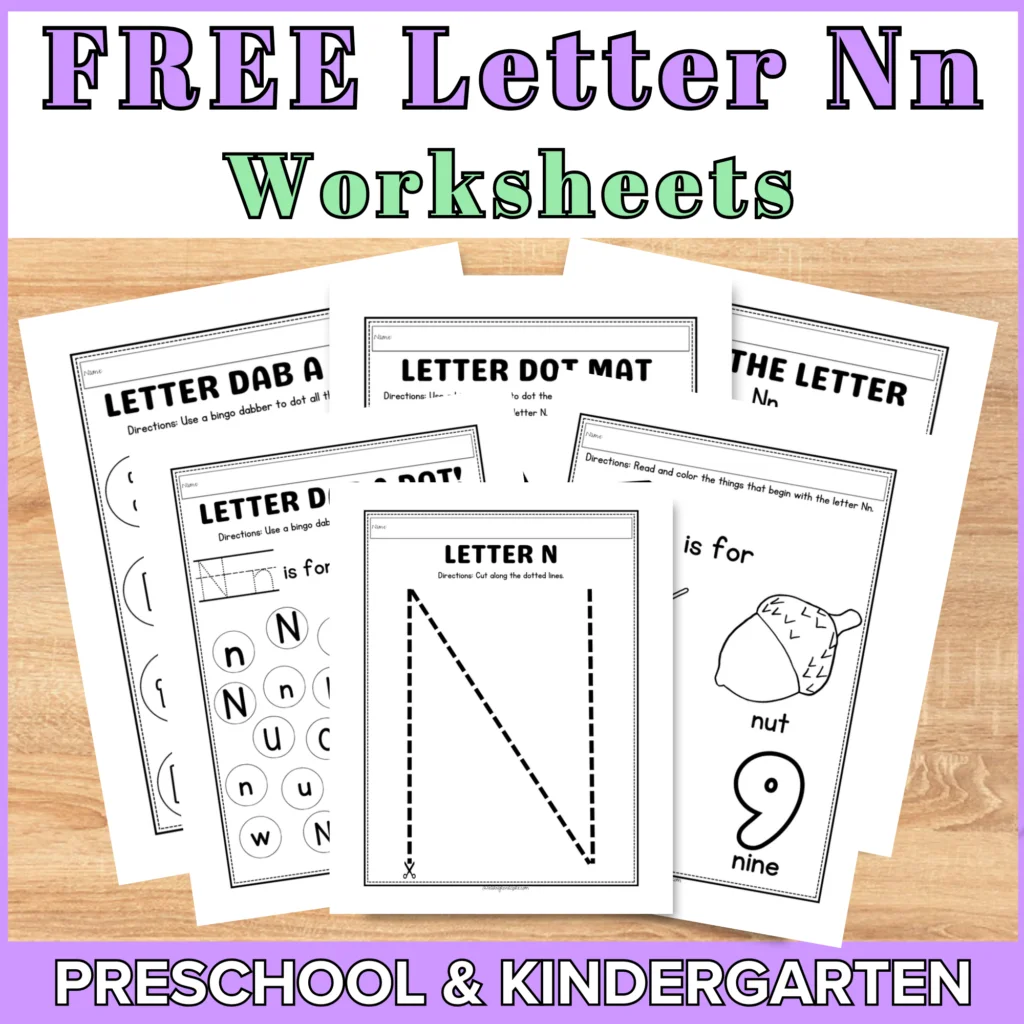 Worksheet activity for preschoolers focusing on words that begin with the letter N