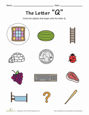 Preschool worksheet featuring various illustrations of objects that start with the letter O