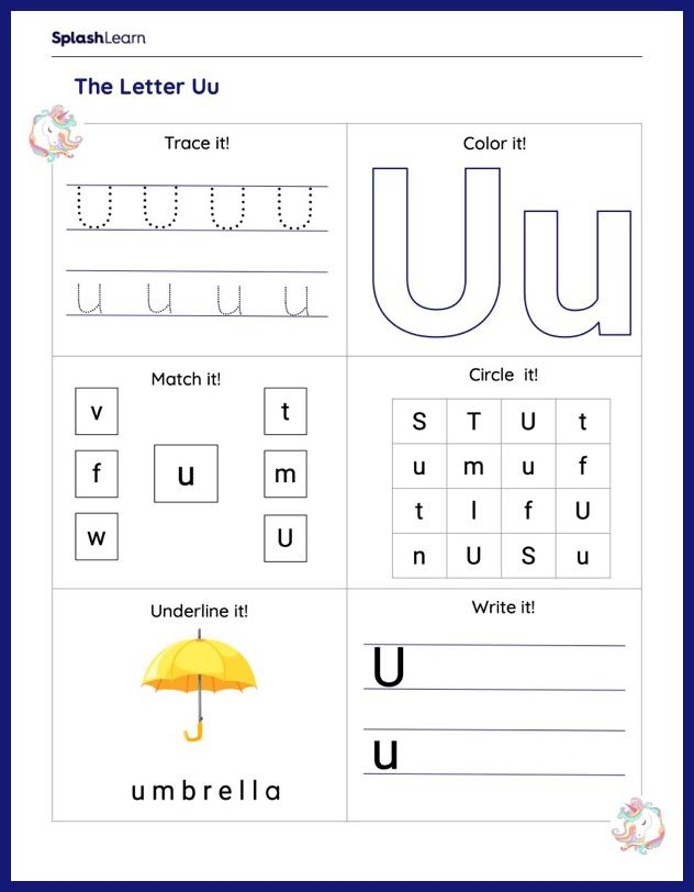 Get Ready for Reading: Engaging Letter U Worksheet for Pre-K Learners Worksheet designed for preschoolers to learn about the letter U through tracing and identification activities