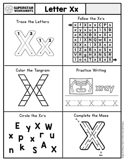 Preschoolers identifying words that begin with the letter X in a fun educational worksheet