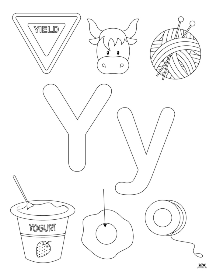 Preschool worksheet featuring fun activities to identify words starting with the letter Y