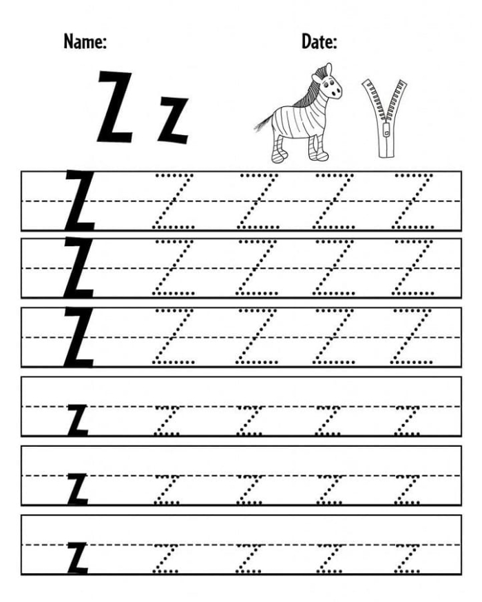 Worksheet featuring the letter Z with words for preschoolers to identify