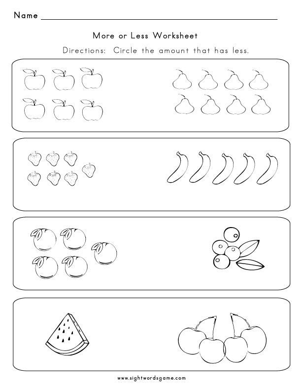Colorful More or Less Shapes worksheet for preschool math practice