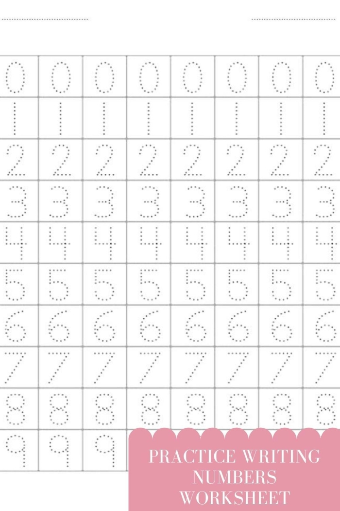 Preschool student practicing writing the first ten numbers on a life science themed worksheet