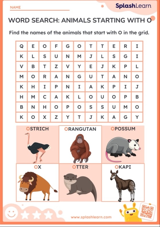 Preschool phonics worksheet featuring various objects that begin with the letter O