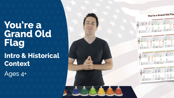 Colorful worksheet for "You're a Grand Old Flag" designed for Pre-K students celebrating patriotism. Engaging activity sheet for singing along to the patriotic song during the 4th of July.