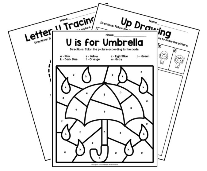 Phonics worksheet for Pre-K Worksheet featuring preschool activities focused on the letter U, including tracing and recognition tasks. Get Ready for Reading: All About the Letter U worksheet for Pre-K phonics practice.