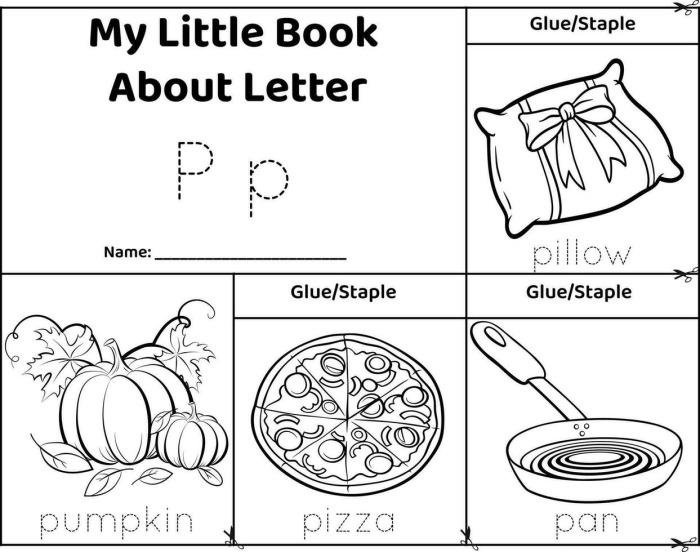 Preschooler identifying items that begin with the letter P on a phonics worksheet