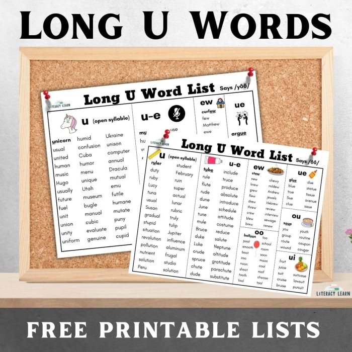 Preschool phonics worksheet featuring colorful illustrations of objects that begin with the letter U