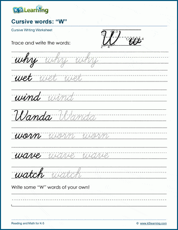 Preschool worksheet showing various objects that begin with the letter W for phonics practice