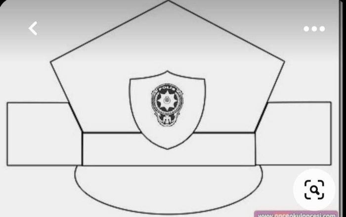 Police hat and badge shapes for Pre-K students to color and learn community helpers Simple police officer hat and badge coloring activity for preschool geometry worksheet