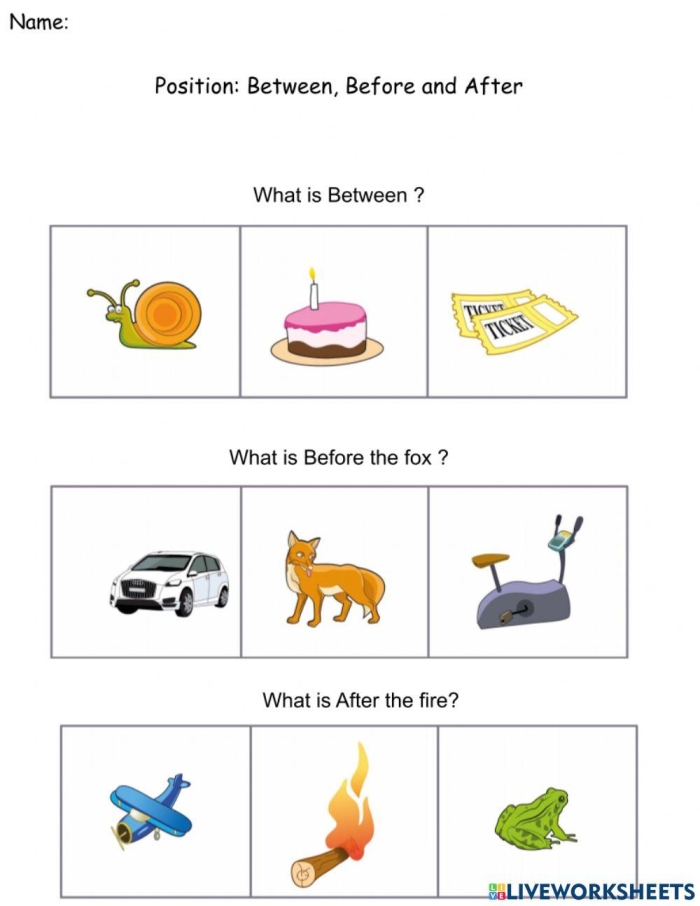 Positional Words Practice Worksheet for Pre-K Patterns Activity 8 Preschool worksheet featuring colorful illustrations to help children practice positional words and spatial awareness