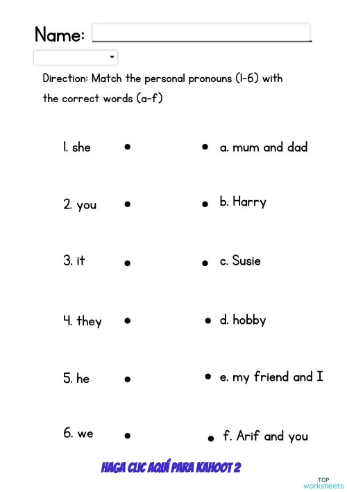 Pronoun Matching Assessment for Pre-K Students Worksheet featuring a pronoun matching assessment for young learners