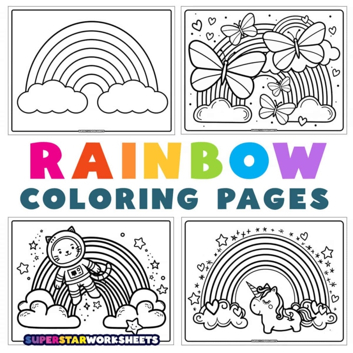 Pre-K Rainbow Science Coloring Worksheet 13 Rainbow coloring page showing red, orange, yellow, green, blue, and purple bands for preschool learners to color and learn color order