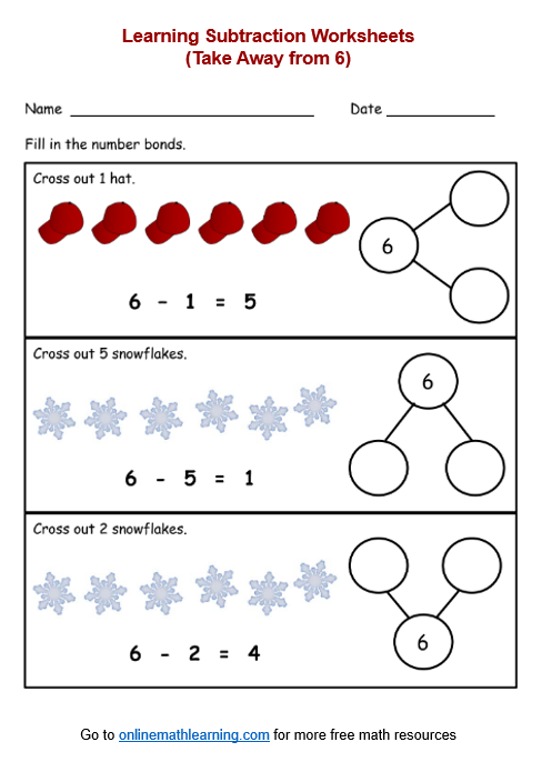 Colorful worksheet featuring preschool subtraction problems with sweets for young learners