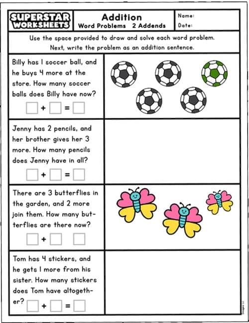 Engaging starlight-themed addition worksheet for Pre-K learners Colorful Superstar Addition worksheet for preschoolers to practice single-digit addition skills
