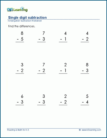 Colorful worksheet featuring preschoolers solving subtraction problems with sweets