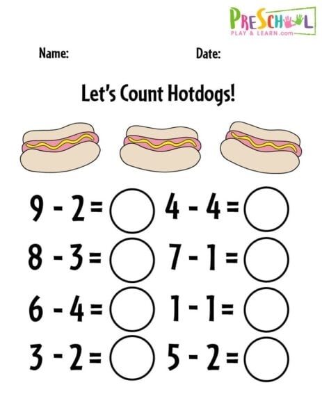 Colorful worksheet for preschool subtraction featuring sweets to engage young learners