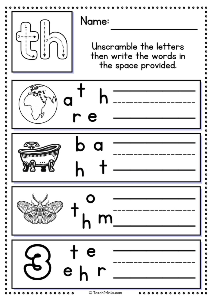 Letter Book TH Worksheet Activity for Early Readers 23 Preschooler completing a Letter Book TH worksheet to identify words starting with the th sound