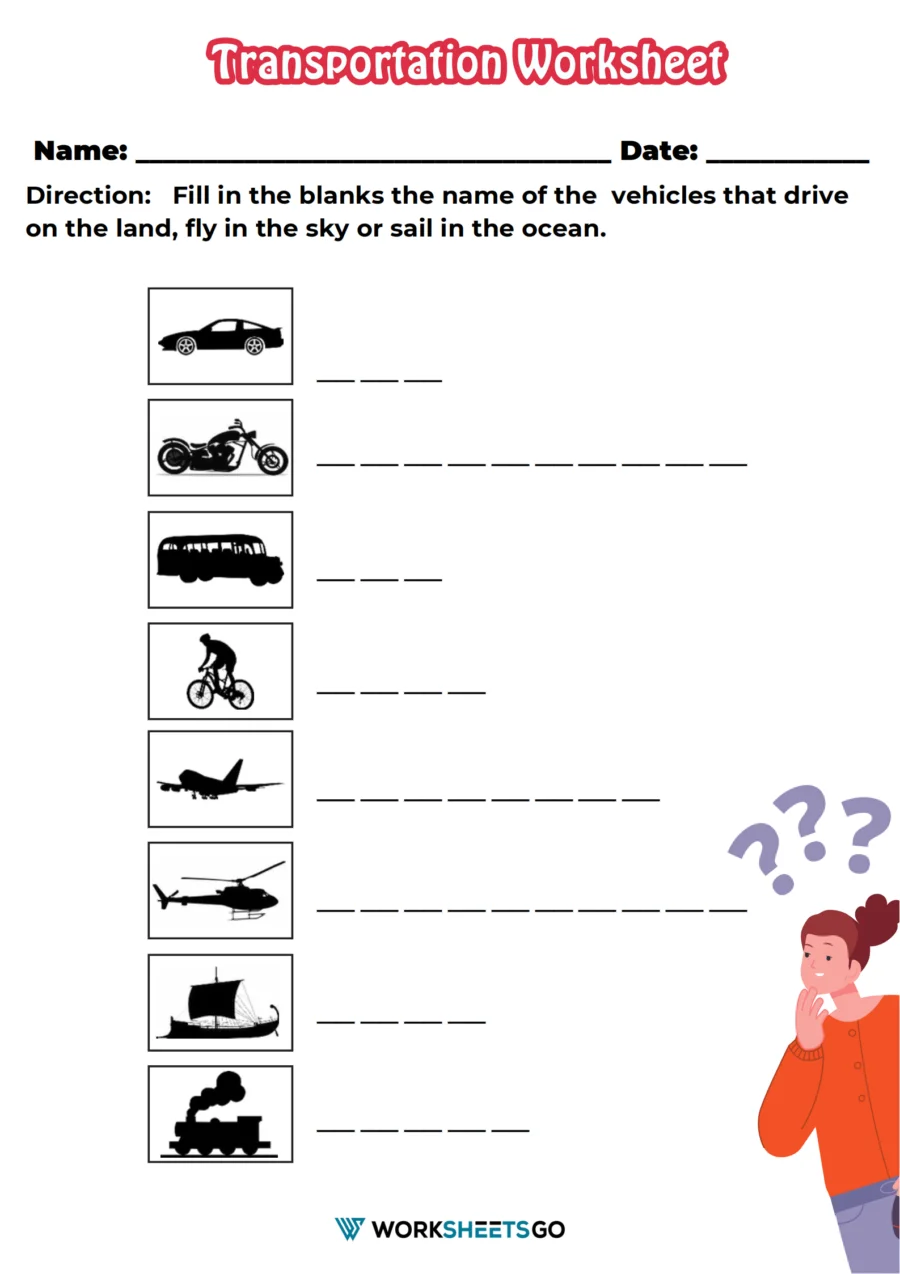 Learn About Transportation activity for Pre-K students Worksheet for preschoolers matching people to their modes of transportation