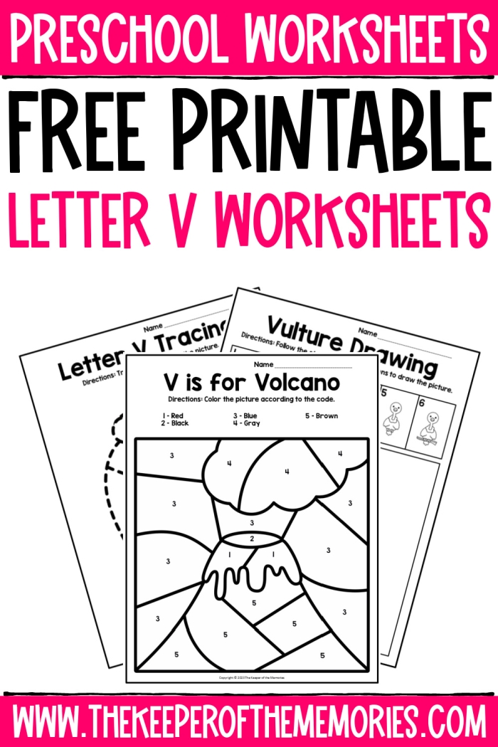 Worksheet activity for preschoolers to find words starting with the letter V