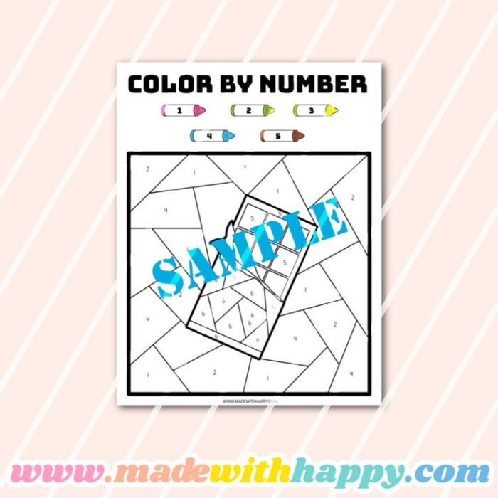 A preschooler's valentine color-by-number worksheet featuring heart shapes and numbers 1-5 for early learning