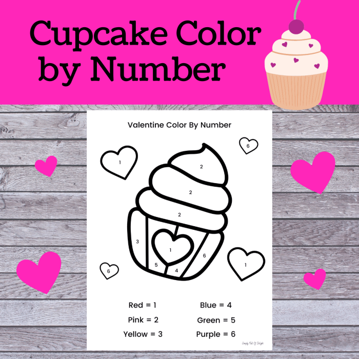 A preschooler's valentine color-by-number worksheet featuring heart shapes and simple number sequences for early learners