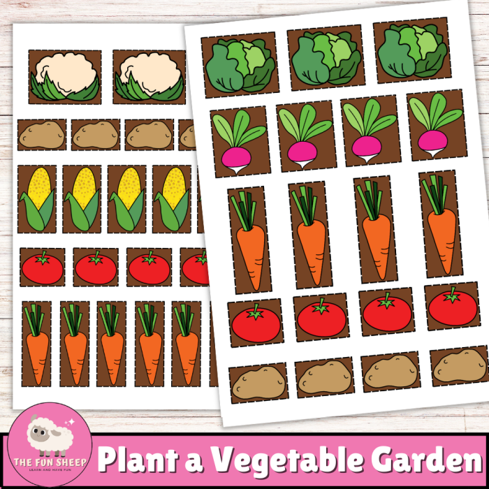 Preschooler coloring and cutting out vegetable pictures for a paper garden activity sheet 16