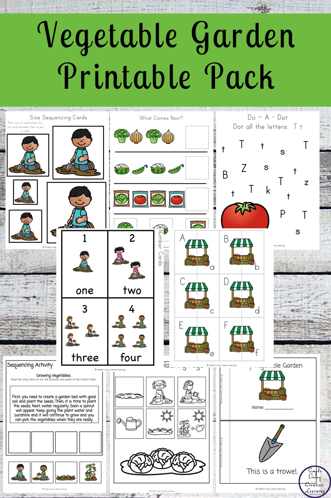 Preschool student coloring and cutting out vegetable pictures for a garden themed life science worksheet