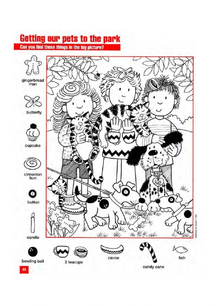 Find the Hidden Objects Worksheet 2 for Pre-K Reading Practice Hidden objects activity picture for preschool students to find and identify items in a busy scene