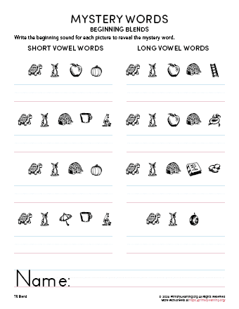 Preschool worksheet featuring pictures and words of objects that begin with the letter T
