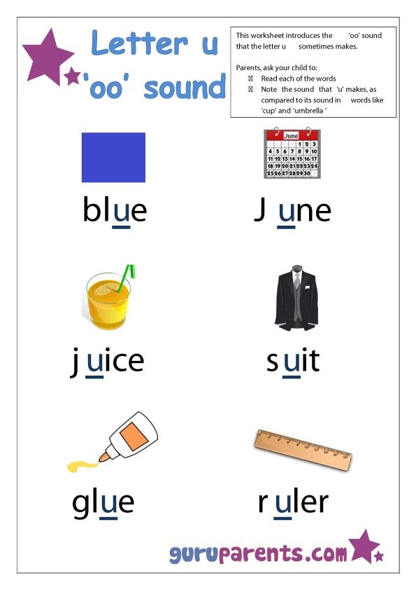 Fun and engaging worksheet designed for Pre-K children to practice the letter U Colorful U Is For... worksheet for preschoolers to learn about the letter U and its sounds