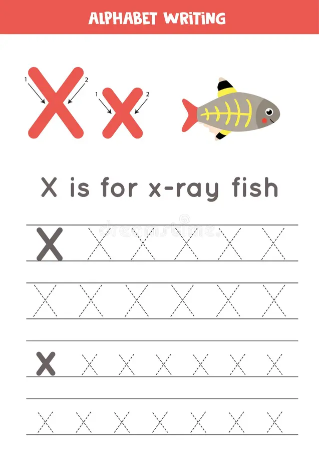 Engaging X is for X-Ray Fish activity for Pre-K children to explore creativity X-ray fish worksheet for preschoolers featuring a fun, see-through fish to color