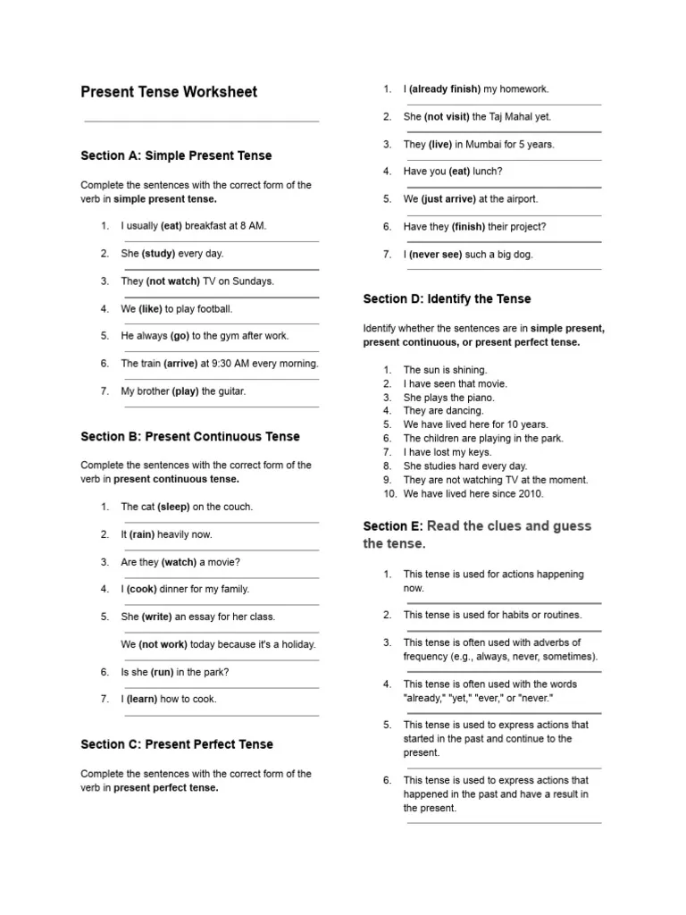 Present Tense Challenge worksheet featuring verbs for second graders in geometry