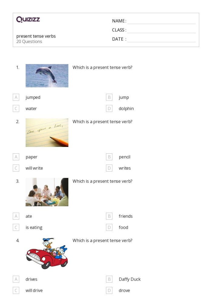 Worksheet featuring present tense verbs ending in Y for second graders