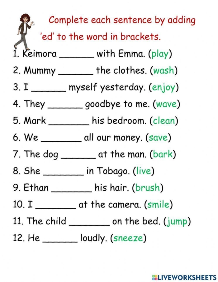 Worksheet for converting future tense verbs ending in Y to present tense