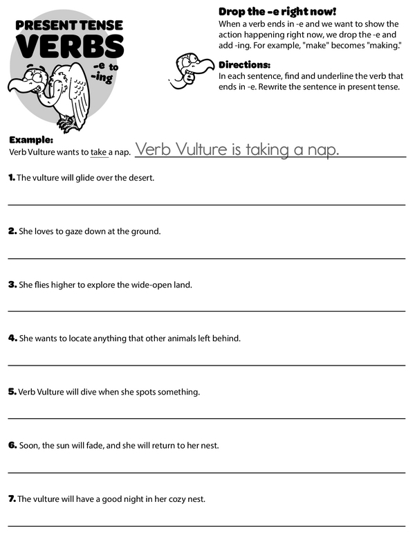Worksheet for practicing present tense verbs ending in Y for second graders